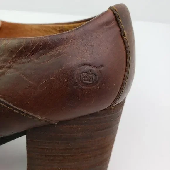 Born Deena Womens Size 8.5 Brown Leather Slip On 3" Heel Formal Booties Shoes - Picture 10 of 13